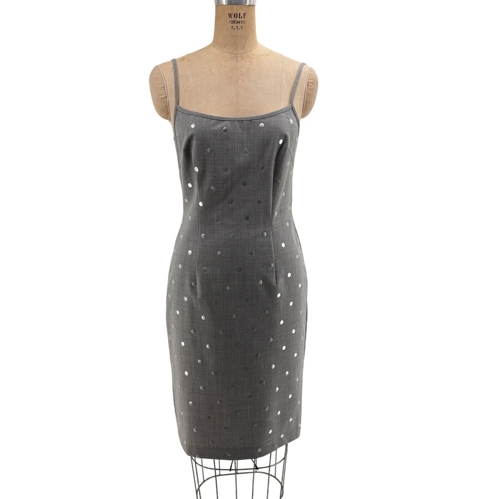 Moschino Jeans Gray Wool Blend Silver Polka Dot Midi‎ Sheath Dress 10/44 Stylish